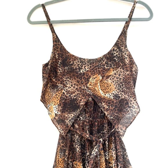 VTG Y2K Womens Cheetah Print Sheer Dress 5/6 Handkerchief Hem Fairy Boho Animal - Picture 3 of 10